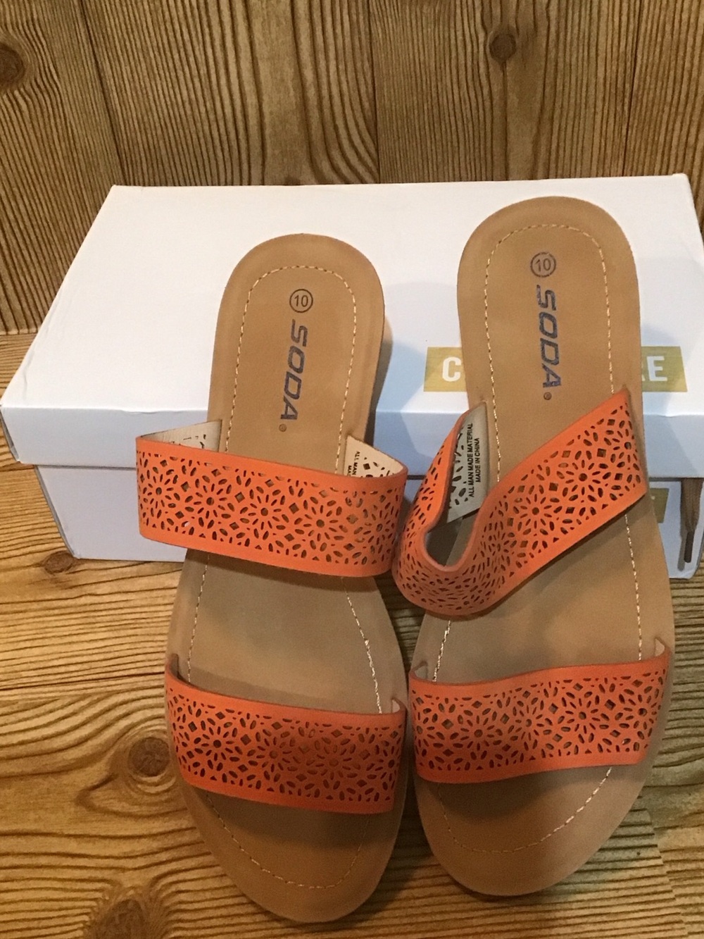 NWT Soda Women's Orange Laser-Cut Double-Strap Slide Sandals
